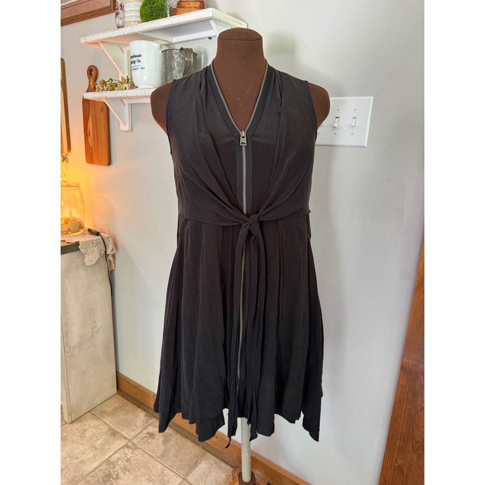 AllSaints Jayda silk Black Sleeveless Zip Front Tie Waist Mini Dress